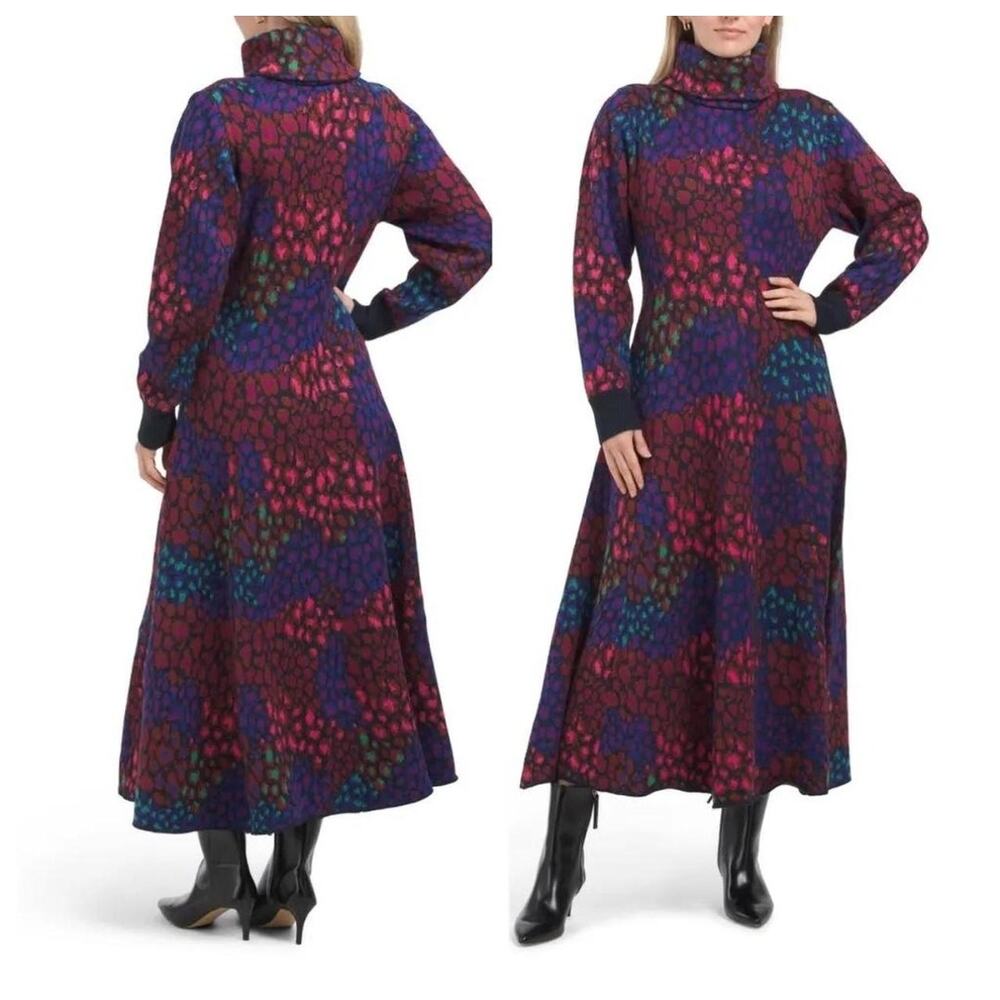 Farm Rio knit Leopard Mix turtleneck midi dress size medium